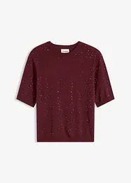 Maglioncino in filato fine a mezza manica con strass, bonprix