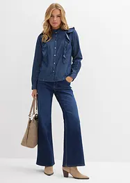 Camicia in denim in puro cotone con volants, bonprix