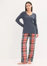 Pigiama con maglia a coste e pantaloni in flanella con filato glitterato, bonprix