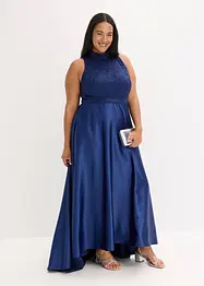 Abito lungo in satin lucido con pizzo, bonprix