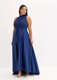 Abito lungo in satin lucido con pizzo, bonprix
