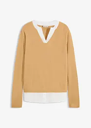 Maglione in filato fine con inserti effetto camicia, bonprix