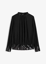 Blusa in tulle fine con paillettes, bonprix