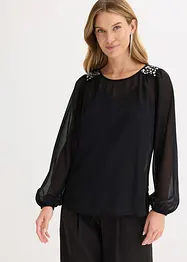 Blusa di chiffon con strass, bonprix