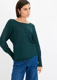 Maglione in filato fine con applicazione di strass, bonprix