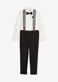 Camicia a maniche lunghe, pantaloni elasticizzati, bretelle e papillon (set 4 pezzi), bonprix