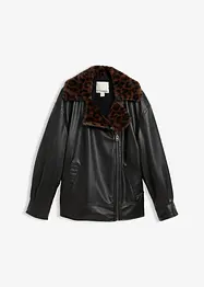 Giacca in similpelle con pelliccia sintetica leopardata, bonprix