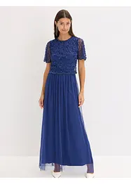 Abito lungo in fine tulle con ricamo e paillettes, bonprix