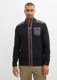 Cardigan in filato grosso con inserti di tessuto, bonprix