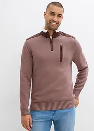 Maglione con mezza zip e inserto in tessuto, bonprix