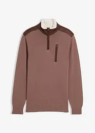 Maglione con mezza zip e inserto in tessuto, bonprix