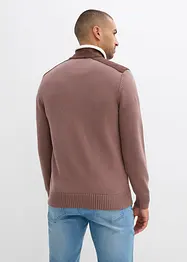 Maglione con mezza zip e inserto in tessuto, bonprix