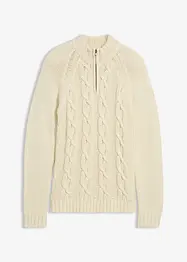 Maglione in filato grosso misto cotone con mezza zip, bonprix