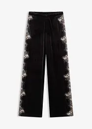 Pantaloni larghi in velluto morbido con inserto di pizzo, bonprix
