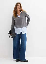 Maglione in filato fine con inserto di camicia, bonprix