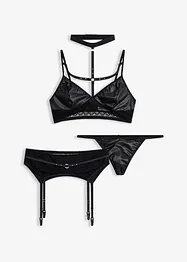 Bralette, perizoma,  reggicalze in look bagnato (set 3 pezzi), bonprix