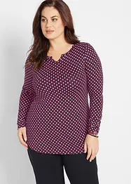 Maglia in cotone a pois con maniche lunghe e spacchi laterali, bonprix