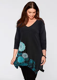 Maglia lunga con fondo asimmetrico, scollo a V e maniche a 3/4, bonprix