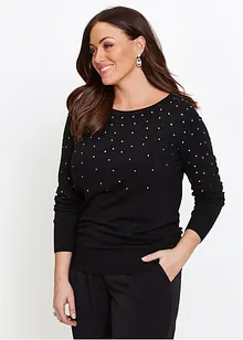 Maglione lungo con strass, bonprix