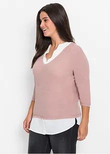 Maglione in filato fine con inserti effetto camicia, bonprix