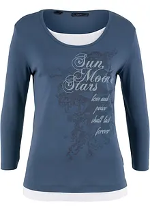Maglia 2 in 1 in cotone con maniche a 3/4, bonprix