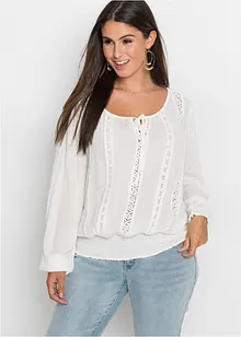 Blusa con pizzo traforato, bonprix