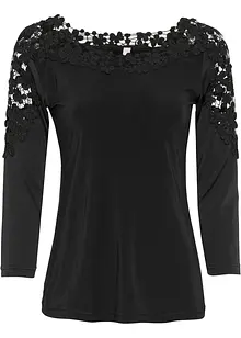 Maglia con pizzo a uncinetto e maniche a 3/4, bonprix