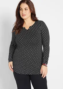 Maglia in cotone a pois con maniche lunghe e spacchi laterali, bonprix