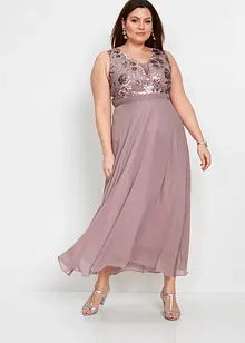 Abito lungo in chiffon con ricami in paillettes, bonprix