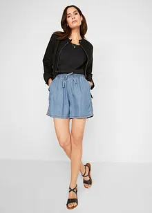 Shorts in denim leggero con lino e cinta comoda, extra larghi, bonprix