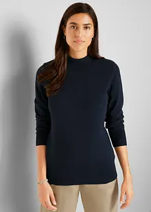 Maglione basic in maglia fine con collo dritto e cotone riciclato, bonprix