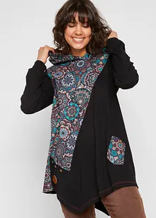 Maglia patchwork asimmetrica a maniche lunghe con cappuccio, bonprix