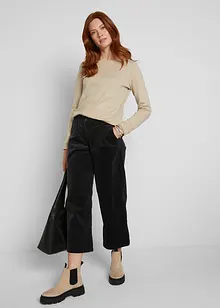 Pantaloni culotte cropped di velluto elasticizzato con cinta comoda, vita alta, bonprix