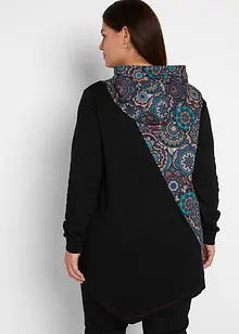 Maglia patchwork asimmetrica a maniche lunghe con cappuccio, bonprix