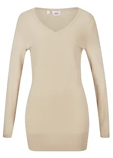 Maglione lungo basic in filato fine con scollo a V, bonprix