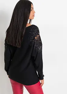 Maglione a costine con strass, bonprix