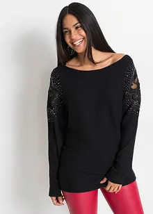 Maglione a costine con strass, bonprix