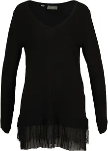 Maglione con pizzo e plissettatura, bonprix