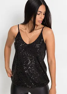 Top in jersey con paillettes, bonprix