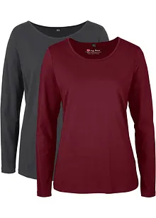 Maglia a maniche lunghe con scollo rotondo (pacco da 2), bonprix