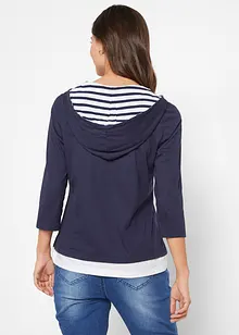Maglia con cappuccio e maniche a 3/4 in puro cotone, bonprix