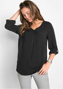 Blusa a maniche lunghe con scollo a V in viscosa fluente, bonprix