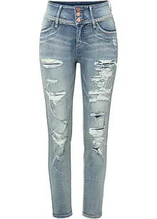 Jeans skinny a vita alta con zone sdrucite, bonprix