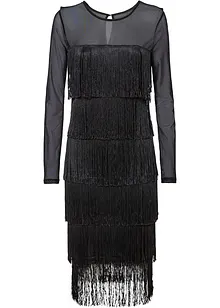 Abito midi in mesh vaporoso con frange, bonprix