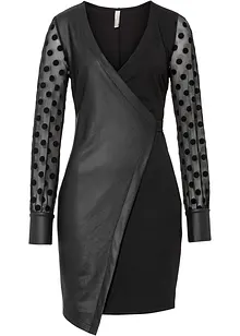 Abito in similpelle con inserto in jersey e maniche in pizzo a pois, bonprix