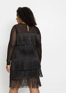 Abito midi in mesh vaporoso con frange, bonprix