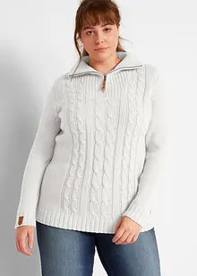 Maglione con collo, zip e lavorazione a trecce, bonprix