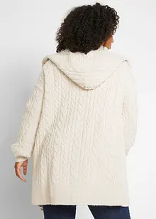 Cardigan con lavorazione a trecce e cappuccio, bonprix