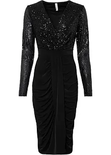 Abito con paillettes e drappeggio, bonprix