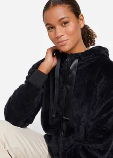 Giacca lunga da casa in pile ultra morbido con cappuccio, bonprix